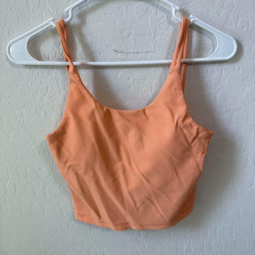 Ribbed Peach Crop Tank Top with Double Straps